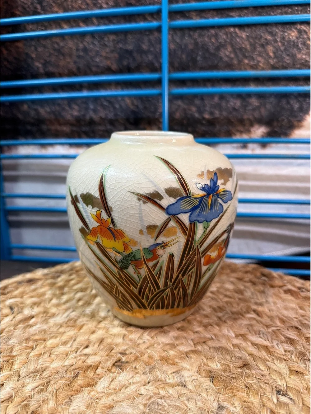Vintage Ceramic Table Vase with Floral Design
